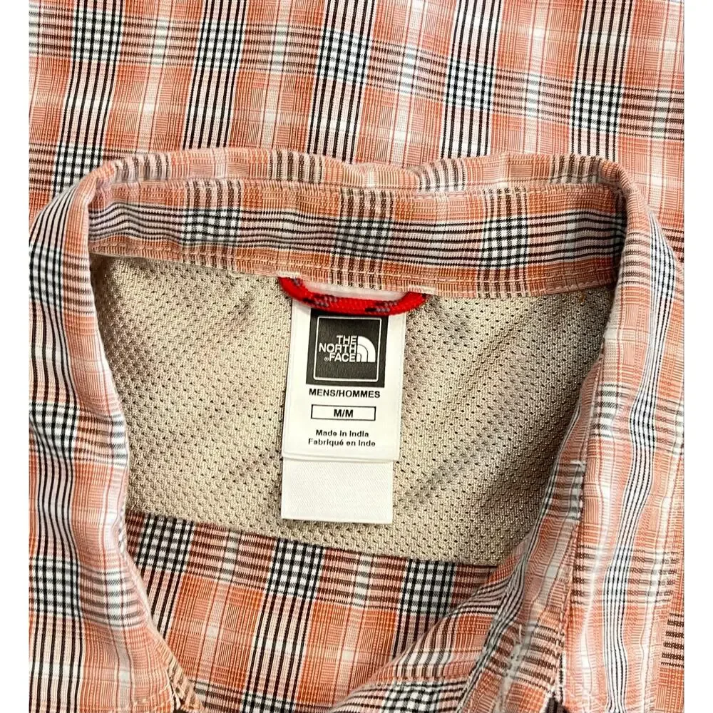 THE NORTH FACE Button Down Dress Shirt Mens M Short Sleeve Collared Orange Plaid